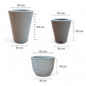 Kit 03 Vasos para Plantas Flor Coluna Redonda Escovada Em Polietileno Com pratos