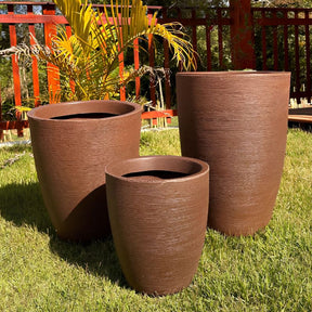Conjunto de 3 Vasos para Plantas em Polietileno Decorativo Escovado - Luxo Moderno, Tamanhos P, M e G
