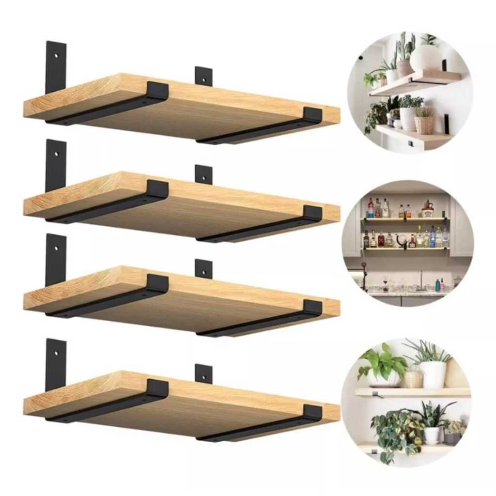 Kit Prateleiras Industriais com Suporte de Ferro Invertido Nicho Rústico Luxo para Organização e Decoração