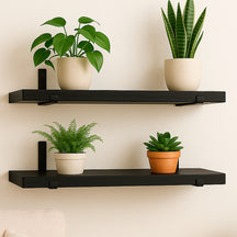 Kit com 2 prateleiras de madeira estilo industrial com suporte invertido mão francesa