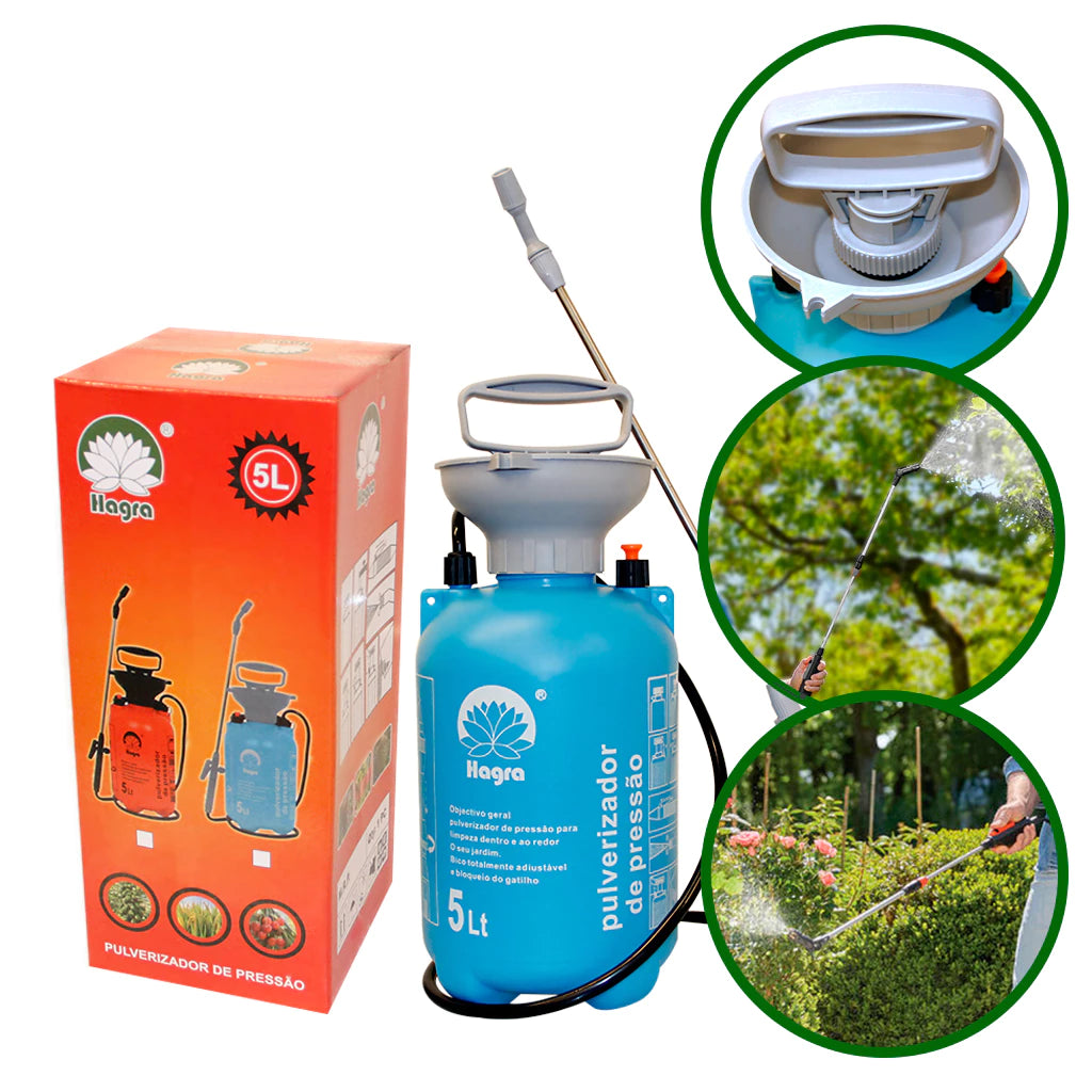 Pulverizador Borrifador 5 Litros Com Compressão Prévia Jato Regulável Manual Jardim