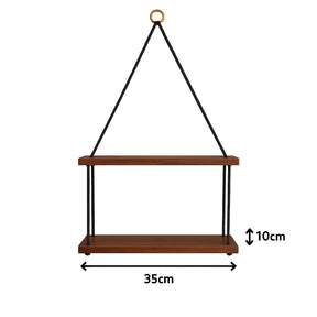 Prateleira Nicho Decorativo Suspenso Imbuia com Corda Preta - Linha Fioralto
