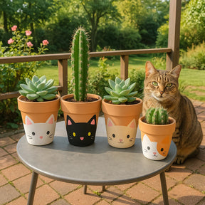 Kit 4 Vasos Gatinho de Cerâmica Feitos à Mão – Perfeito para Presentear