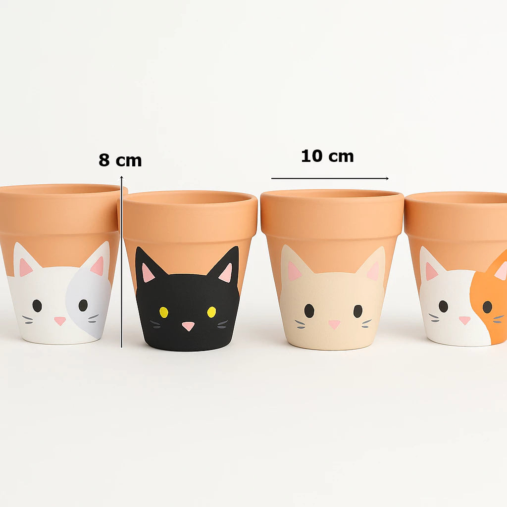 Kit 4 Vasos Gatinho de Cerâmica Feitos à Mão – Perfeito para Presentear
