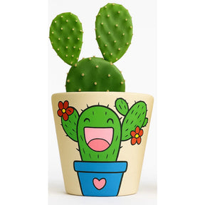 Kit com 3 Vasos de Barro Pintados à Mão — Desenhos Criativos de Cactos | Ideais para Jardim, Varanda e Decoração de Ambientes