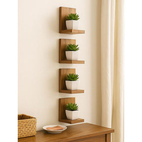 Kit com 4 Prateleiras Decorativas em "L" nas Cores Preta, Branca e Amadeirada