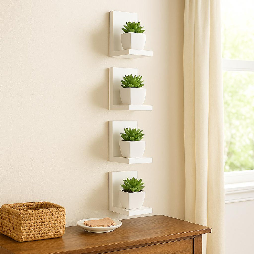 Kit com 4 Prateleiras Decorativas em "L" nas Cores Preta, Branca e Amadeirada