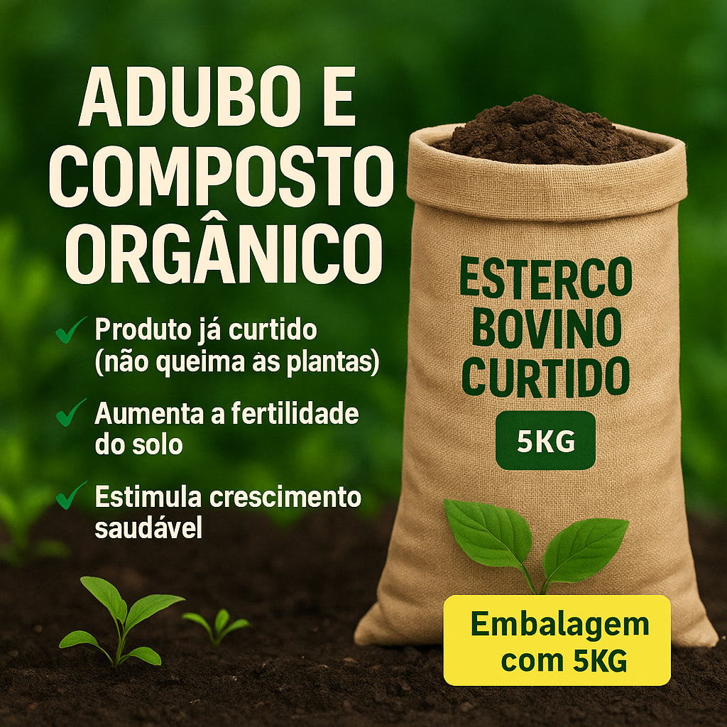 Adubo organico esterco bovino curtido 5kg para hortas jardins e vasos