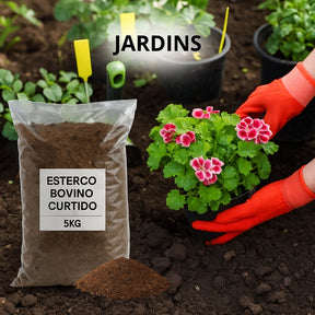 Adubo Orgânico de Esterco Bovino Curtido 5kg para Hortas, Jardins, Vasos e Plantadores