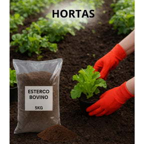 Adubo Orgânico de Esterco Bovino Curtido 5kg para Hortas, Jardins, Vasos e Plantadores
