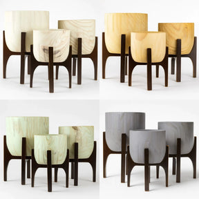 Kit 3 Vasos Decorativo Linha Genebra com Suporte de Madeira