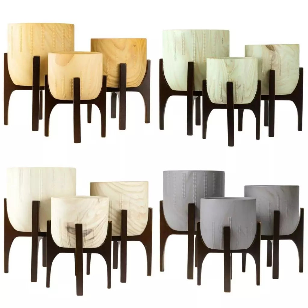 Kit 3 Vasos Decorativo Linha Genebra com Suporte de Madeira