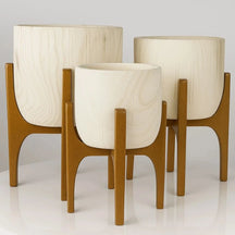 Kit 3 Vasos Decorativo Linha Genebra com Suporte de Madeira