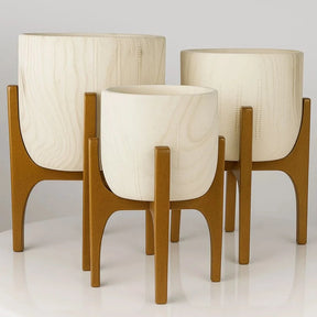 Kit 3 Vasos Decorativo Linha Genebra com Suporte de Madeira