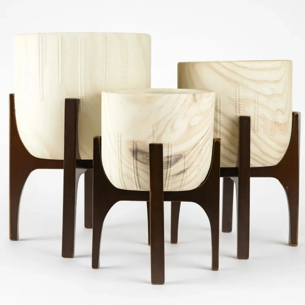 Kit 3 Vasos Decorativo Linha Genebra com Suporte de Madeira