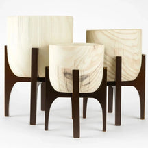 Kit 3 Vasos Decorativo Linha Genebra com Suporte de Madeira