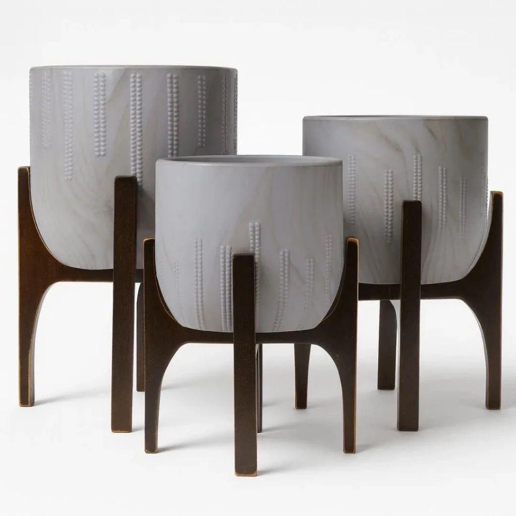 Kit 3 Vasos Decorativo Linha Genebra com Suporte de Madeira