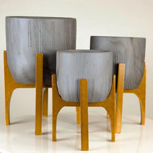 Kit 3 Vasos Decorativo Linha Genebra com Suporte de Madeira