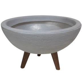 Vaso Bacia 30cm De Polietileno  Com Tripé de Madeira Decorativo Para Flores E Plantas