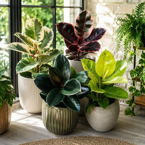 Ficus Elastica Mix — Kit 4 Variedades Burgundy Tineke Ruby