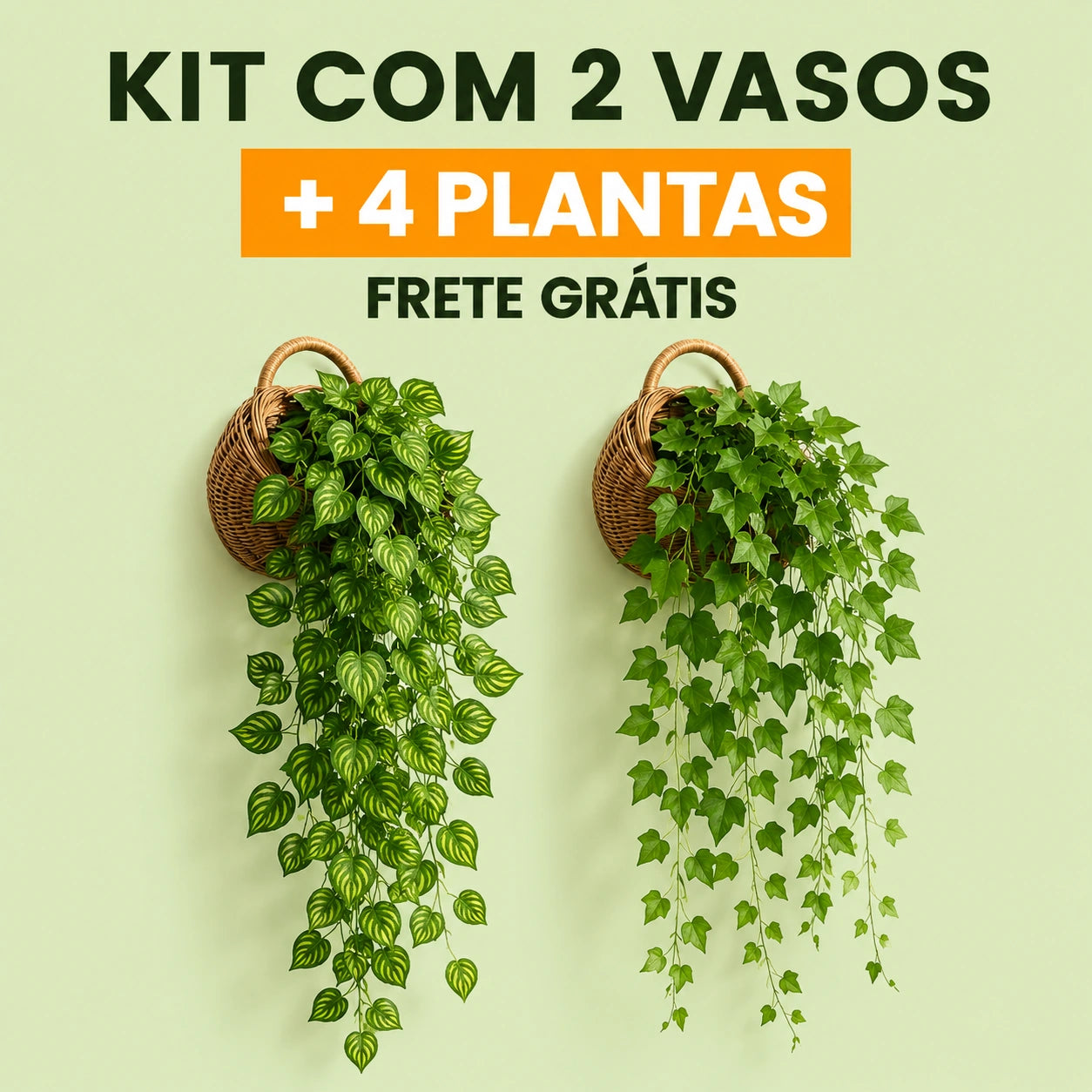 Kit com 2 Vasos Trançados + 2 Cordões de Hera ou Jibóia