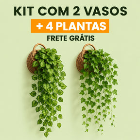 Kit com 2 Vasos Trançados + 2 Cordões de Hera ou Jibóia