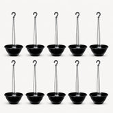 Kit com 10 vasos cuia suspensos pretos de 21 cm e 10 hastes de 43 cm