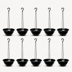 Kit com 10 vasos cuia suspensos pretos de 21 cm e 10 hastes de 43 cm