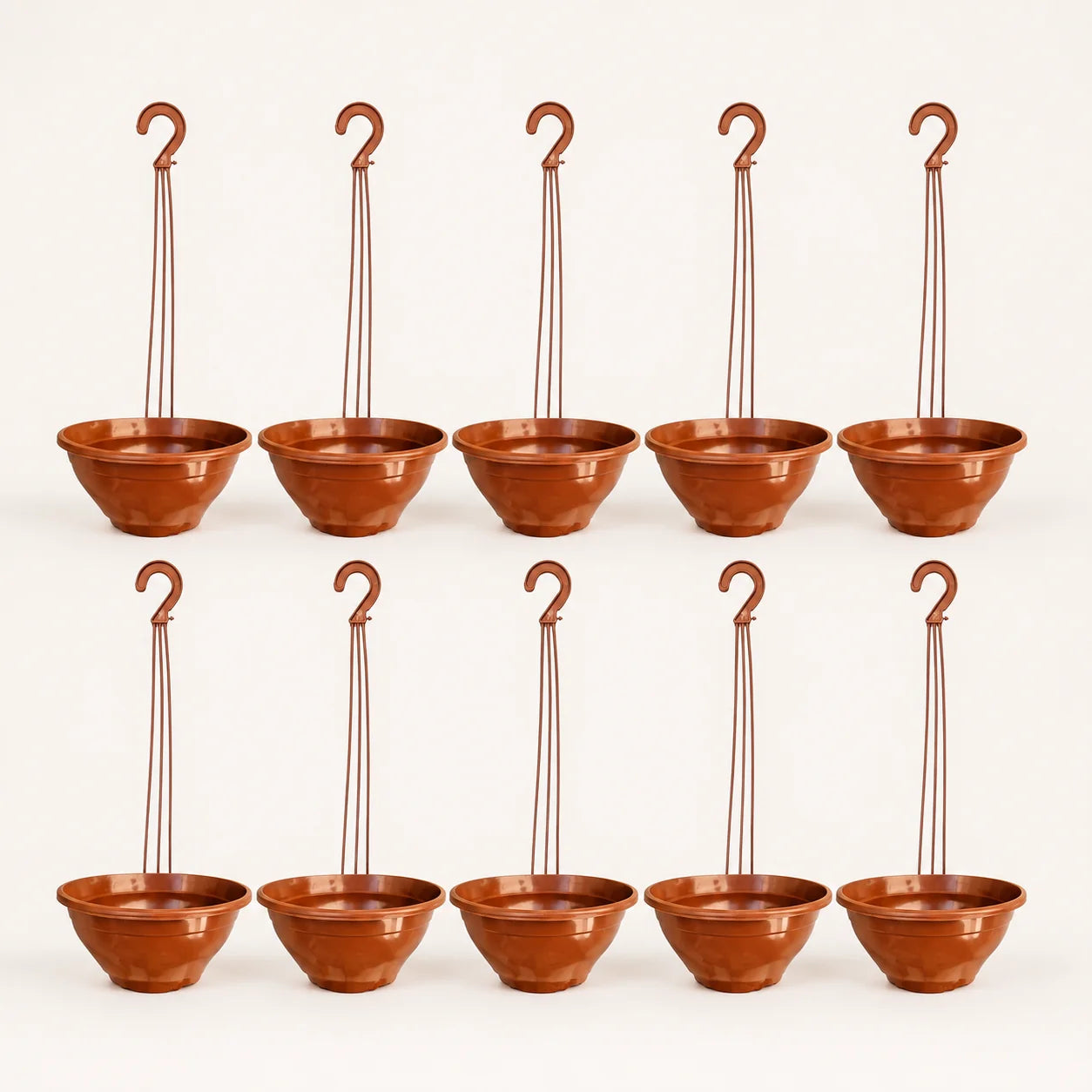 Kit com 10 vasos cuia suspensos terracota de 21 cm e 10 hastes de 43 cm
