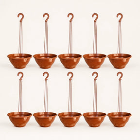 Kit com 10 vasos cuia suspensos terracota de 21 cm e 10 hastes de 43 cm