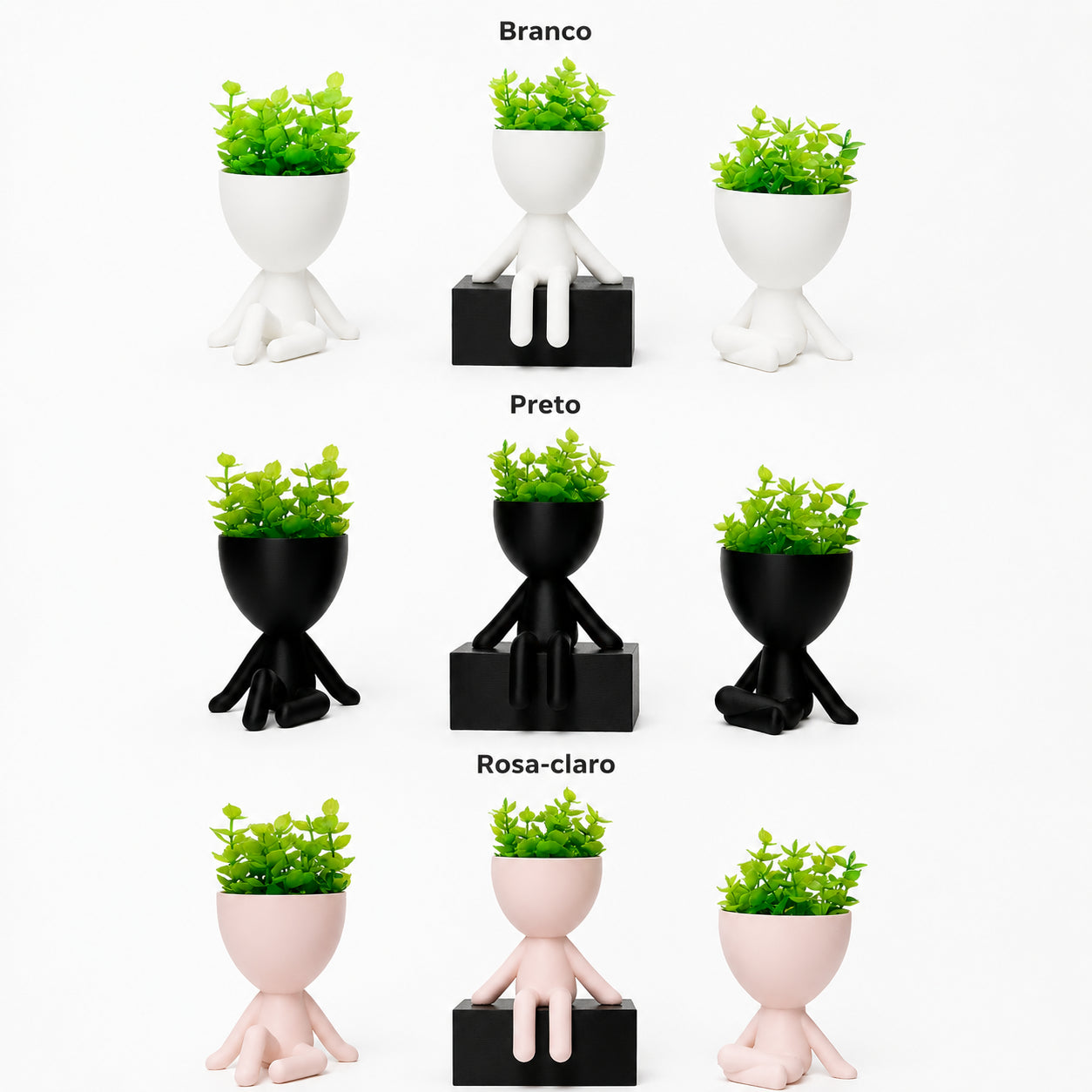 Kit de mini vasos nas cores branco, preto e rosa-claro