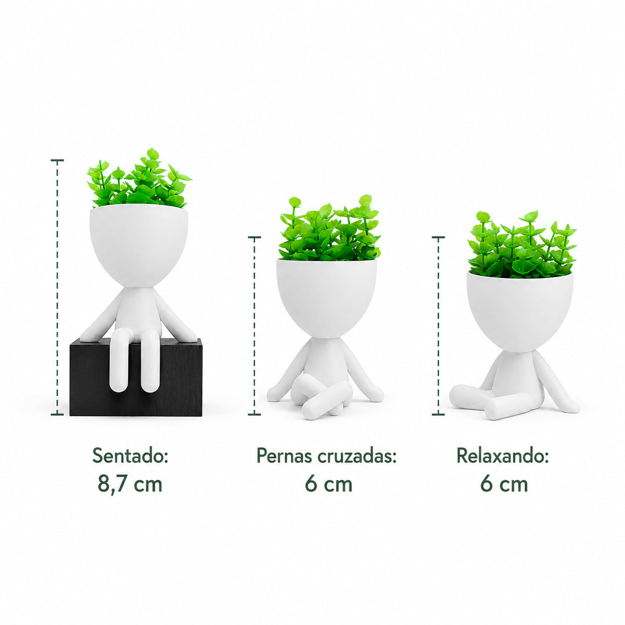 Alturas dos mini vasos decorativos: 8,7 cm, 6 cm e 6 cm
