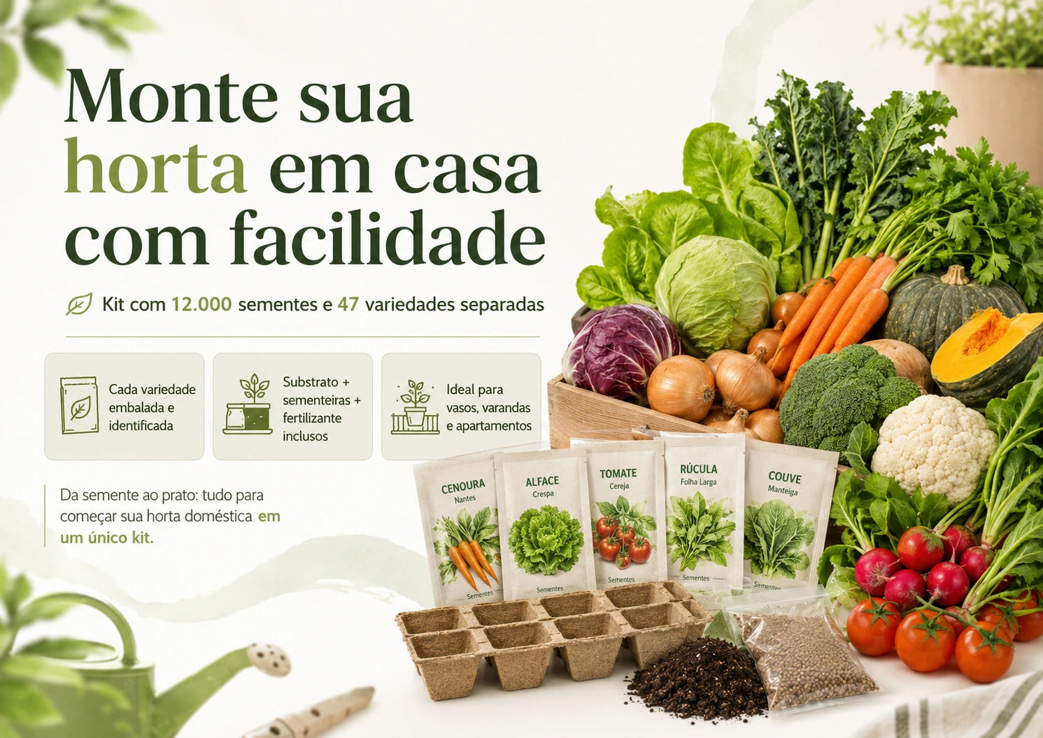Kit 12 Mil Sementes de Verduras e Legumes 47 Variedades Separadas