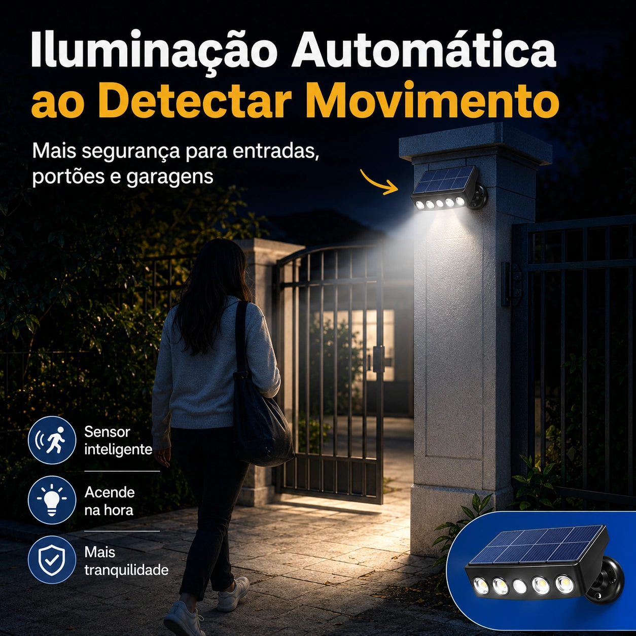 Refletor Solar de LED Segurança com Sensor de Movimento
