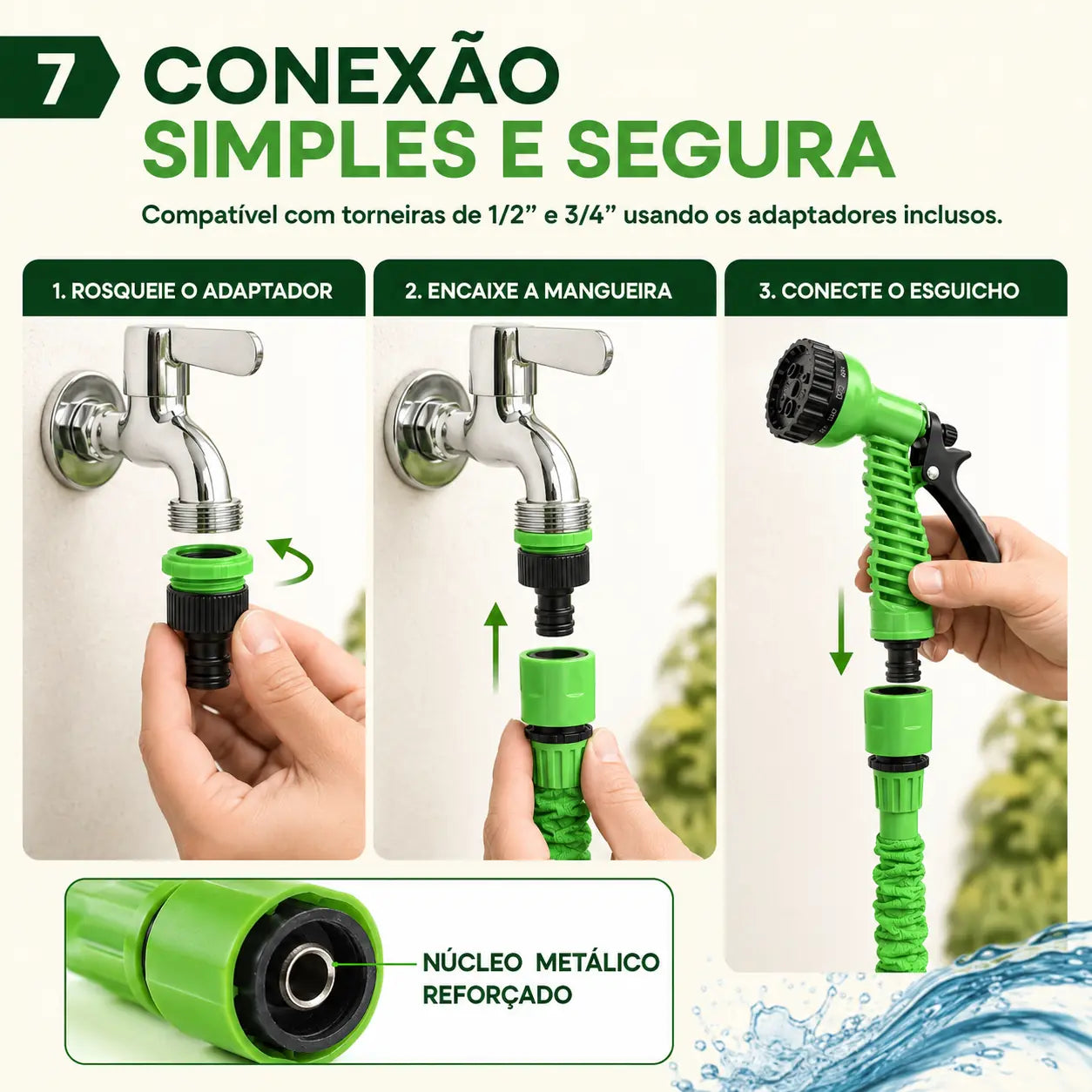 Mangueira Expansível Com Esguicho 7 Jatos Engate Rápido