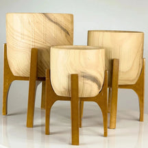 Kit 3 Vasos Decorativo Linha Genebra com Suporte de Madeira