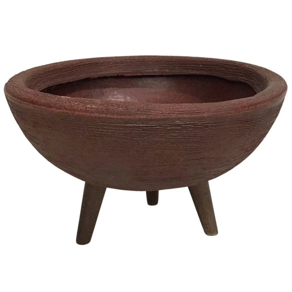 Vaso Bacia 30cm De Polietileno  Com Tripé de Madeira Decorativo Para Flores E Plantas