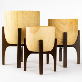 Kit 3 Vasos Decorativo Linha Genebra com Suporte de Madeira