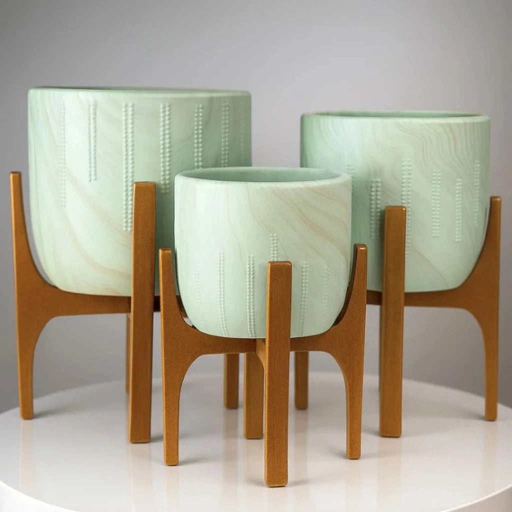 Kit 3 Vasos Decorativo Linha Genebra com Suporte de Madeira