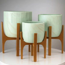 Kit 3 Vasos Decorativo Linha Genebra com Suporte de Madeira
