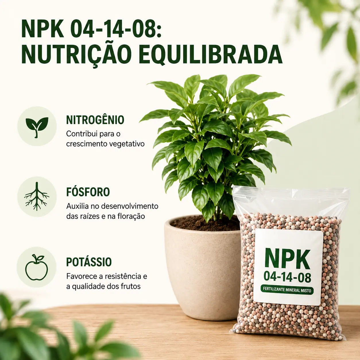 NPK Fertilizante 04-14-08 - 5 kg para Floração e Frutos