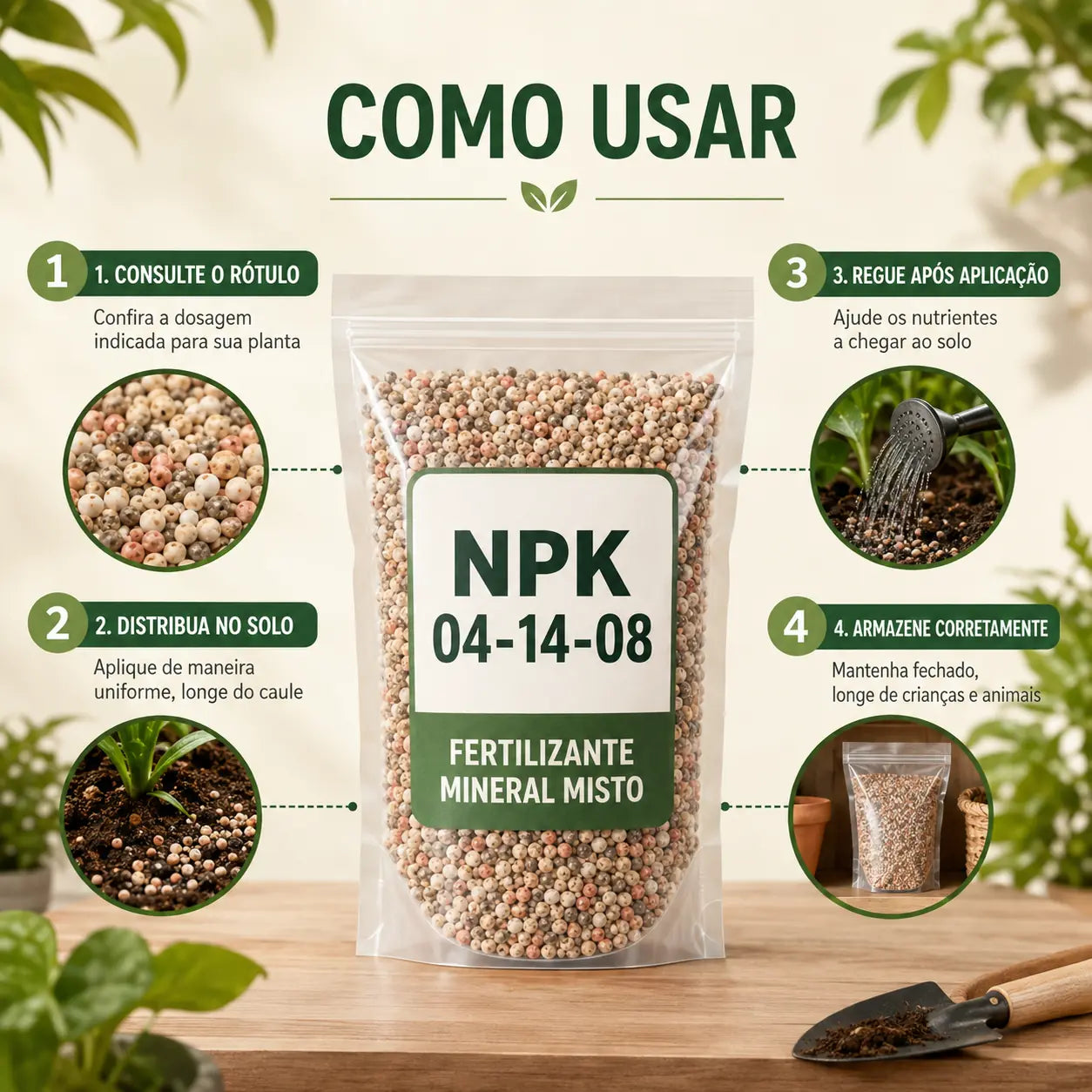 NPK Fertilizante 04-14-08 - 5 kg para Floração e Frutos