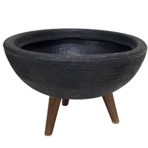 Vaso Bacia 30cm De Polietileno  Com Tripé de Madeira Decorativo Para Flores E Plantas