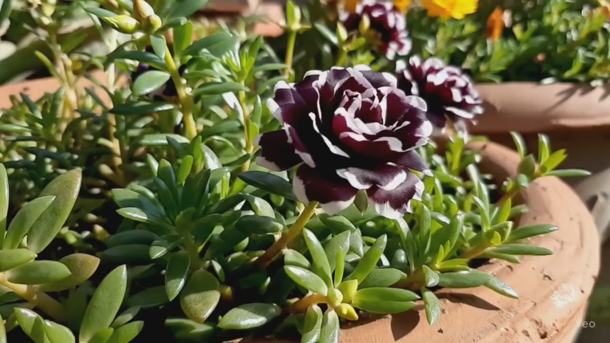 Sementes de Flor Onze Horas Preta com Pétalas Triplas Brancas