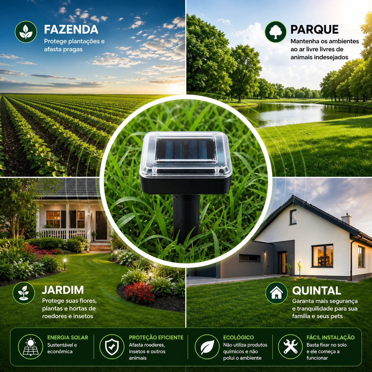 Repelente Solar Ultrassônico  - Espanta Pombos, Morcegos e Roedores