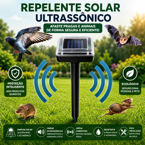 Repelente Solar Ultrassônico  - Espanta Pombos, Morcegos e Roedores
