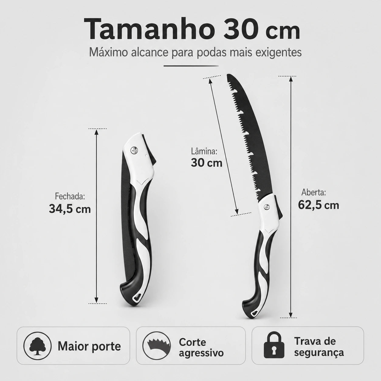 Serra de Poda Dobrável Telescópica — Lâmina Trifacetada