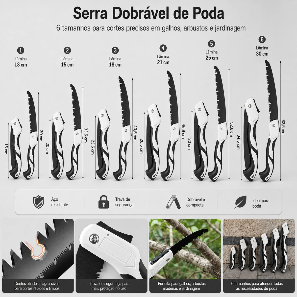Serra de Poda Dobrável Telescópica — Lâmina Trifacetada