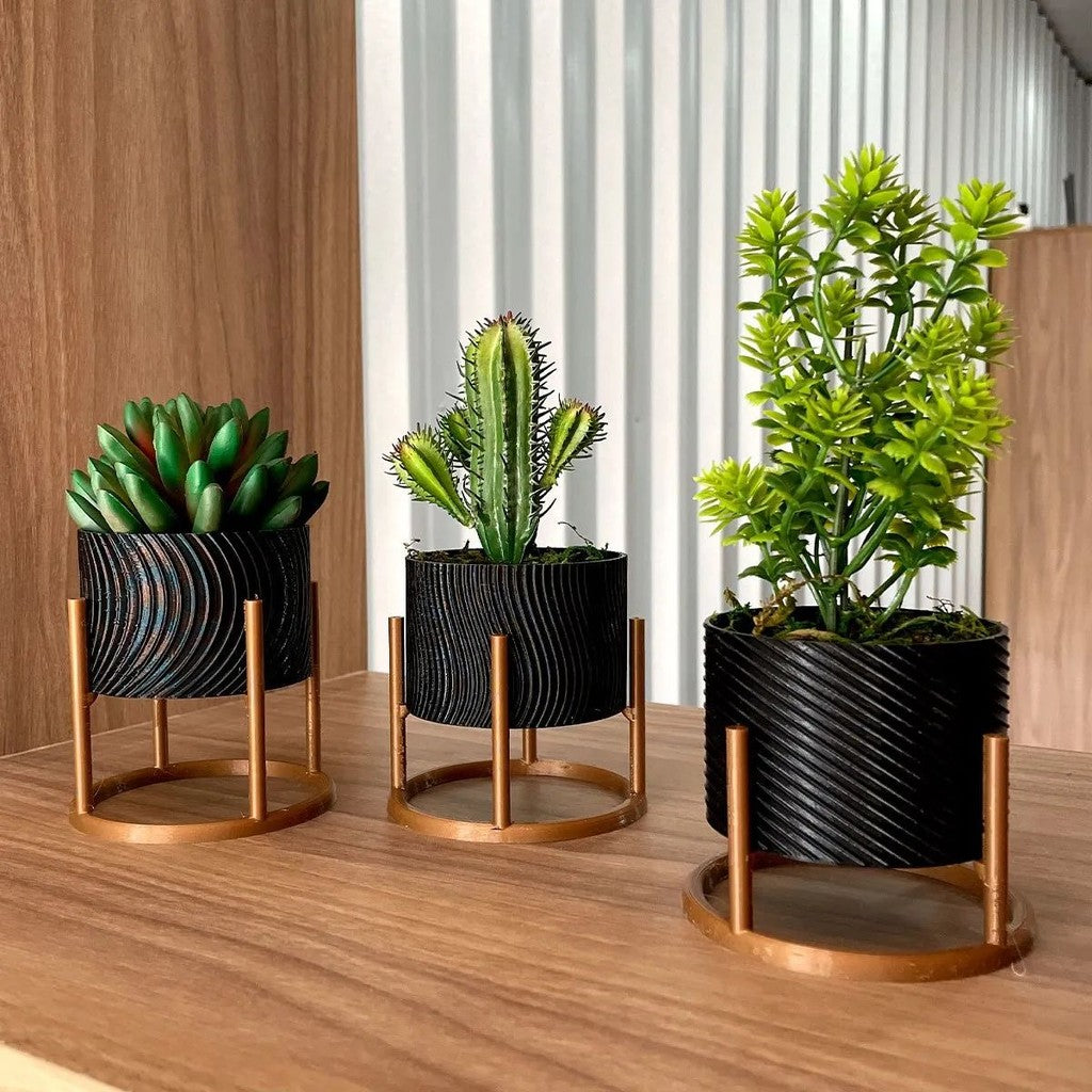 Vasos para Plantas - 3 Vasos Cachepot com Suporte