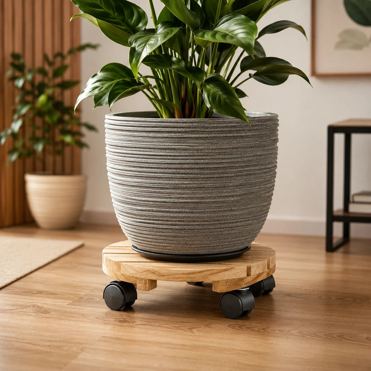 Suporte para vaso pinus cru com rodinhas 20cm capacidade acima de 50kg